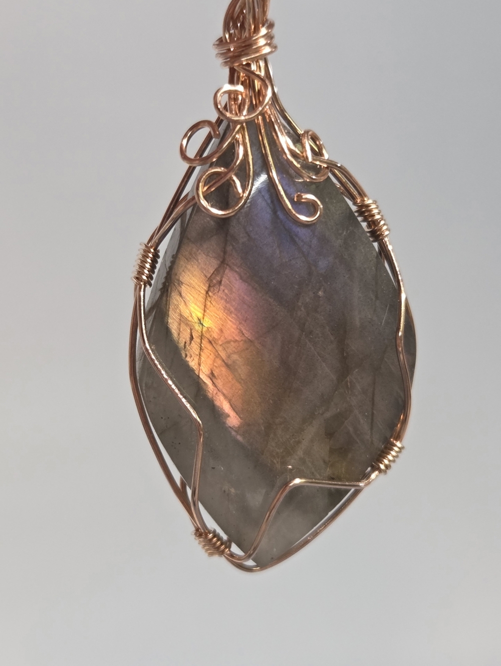 Genuine Solid 999 Bronze Wirewrapped Pendant With Purple Sunset Labradorite